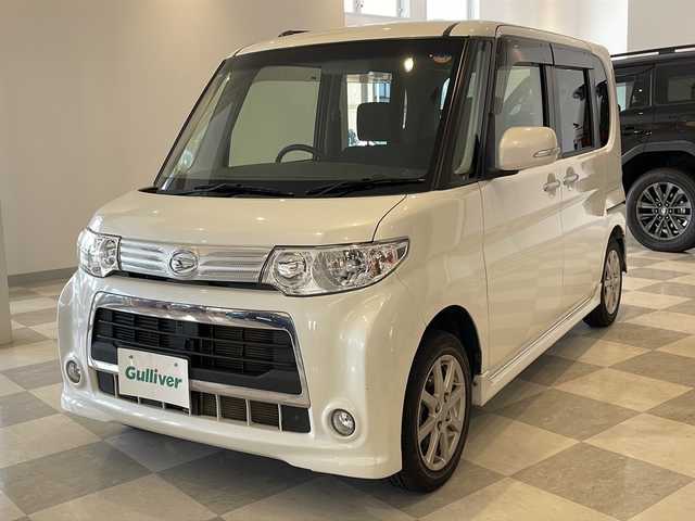 ダイハツ タント カスタム X スペシャル 福井県 2013(平25)年 3.8万km パールホワイトⅢ 純正8インチSDナビ/フルセグTV/BT/CD/DVD/USB/SD/片側パワースライドドア/純正14インチアルミホイール/HIDヘッドライト/フォグランプ/純正フロアマット/スマートキー/スペアキー/電動格納ウィンカーミラー/純正ドアバイザー