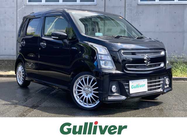 スズキ ワゴンＲ スティングレー HYBRID X 静岡県 2018(平30)年 5.4万km ブルーイッシュブラックパール3 スズキセーフティサポート/純正メモリーナビ(KXM-E502W)/　AM FM CD DVD Bluetooth USB/ビルトインETC/LEDオートヘッドランプ/シートヒーター(運転席)/社外16インチアルミホイール/ヘッドアップディスプレイ/革巻きステアリング/スマートキー＆プッシュスタート/アイドリングストップ/フルセグTV/バックモニター