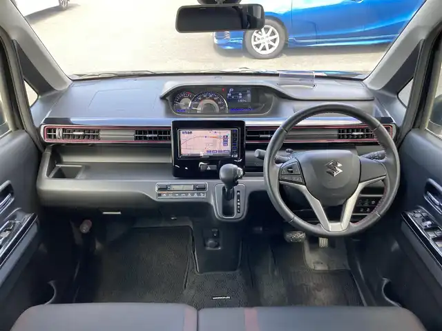 スズキ ワゴンＲ スティングレー HYBRID X 静岡県 2018(平30)年 5.4万km ブルーイッシュブラックパール3 スズキセーフティサポート/純正メモリーナビ(KXM-E502W)/　AM FM CD DVD Bluetooth USB/ビルトインETC/LEDオートヘッドランプ/シートヒーター(運転席)/社外16インチアルミホイール/ヘッドアップディスプレイ/革巻きステアリング/スマートキー＆プッシュスタート/アイドリングストップ/フルセグTV/バックモニター