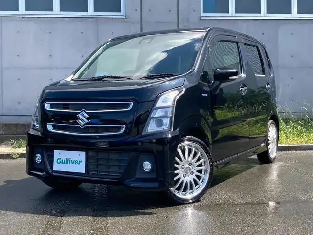 スズキ ワゴンＲ スティングレー HYBRID X 静岡県 2018(平30)年 5.4万km ブルーイッシュブラックパール3 スズキセーフティサポート/純正メモリーナビ(KXM-E502W)/　AM FM CD DVD Bluetooth USB/ビルトインETC/LEDオートヘッドランプ/シートヒーター(運転席)/社外16インチアルミホイール/ヘッドアップディスプレイ/革巻きステアリング/スマートキー＆プッシュスタート/アイドリングストップ/フルセグTV/バックモニター