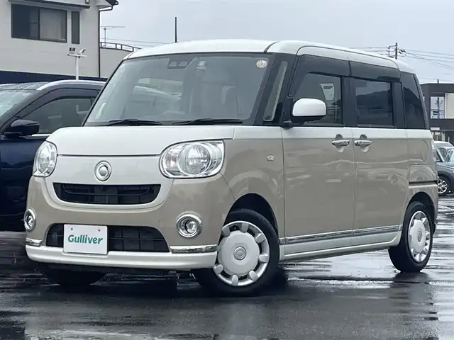 ダイハツ ムーヴ キャンバス 静岡県 2020(令2)年 1.4万km パールホワイトⅢ/ナチュラルベージュマイカメタリック 2トーン 社外SDナビ（ワンセグTV、BT接続、CDチェンジャー）/スマートアシストIII/全方位カメラ/両側パワースライドドア/前後ドライブレコーダー/アイドリングストップ/オートエアコン/レーンキープアシスト/スマートキー（スペアキー：1本）/横滑り防止装置/盗難防止装置/衝突軽減システム/ABS/オートライト/オートマチックハイビーム/ハロゲンヘッドライト/コーナーセンサー/Wエアバッグ
