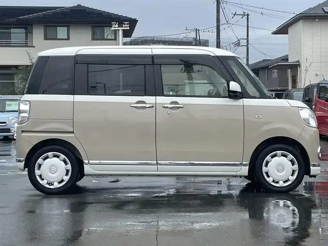 ダイハツ ムーヴ キャンバス 静岡県 2020(令2)年 1.4万km パールホワイトⅢ/ナチュラルベージュマイカメタリック 2トーン 社外SDナビ（ワンセグTV、BT接続、CDチェンジャー）/スマートアシストIII/全方位カメラ/両側パワースライドドア/前後ドライブレコーダー/アイドリングストップ/オートエアコン/レーンキープアシスト/スマートキー（スペアキー：1本）/横滑り防止装置/盗難防止装置/衝突軽減システム/ABS/オートライト/オートマチックハイビーム/ハロゲンヘッドライト/コーナーセンサー/Wエアバッグ