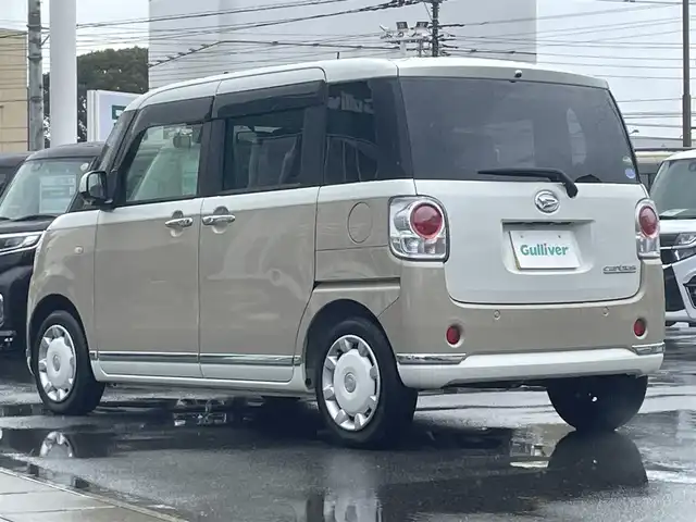 ダイハツ ムーヴ キャンバス 静岡県 2020(令2)年 1.4万km パールホワイトⅢ/ナチュラルベージュマイカメタリック 2トーン 社外SDナビ（ワンセグTV、BT接続、CDチェンジャー）/スマートアシストIII/全方位カメラ/両側パワースライドドア/前後ドライブレコーダー/アイドリングストップ/オートエアコン/レーンキープアシスト/スマートキー（スペアキー：1本）/横滑り防止装置/盗難防止装置/衝突軽減システム/ABS/オートライト/オートマチックハイビーム/ハロゲンヘッドライト/コーナーセンサー/Wエアバッグ