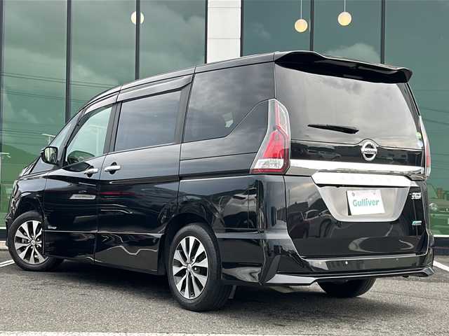 日産 セレナ ハイウェイスター プロパイロットED 福岡県 2017(平29)年 6.1万km ダイヤモンドブラック 禁煙車　/純正9インチナビ（ＣＤ・ＤＶＤ・フルセグ・ＵＳＢ）/純正前方ドライブレコーダー　/ＥＴＣ　/前後クリアランスソナー　/レーダークルーズコントロール　/両側パワースライドドア/ハンズフリーオートスライド/プロパイロット/衝突軽減ブレーキ　/レーンキープアシスト　/横滑り防止　/アイドリングストップ/純正フロアマット/純正１６インチAW/オートライト/LEDヘッドライト/フォグライト/スマートキー/プッシュスタート