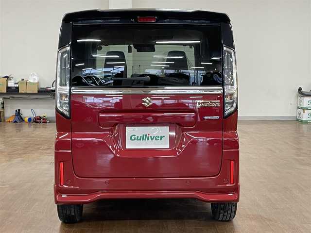 スズキ スペーシア カスタム HYBRID XS ターボ 道央・札幌 2024(令6)年 0.7万km フェニックスレッドパール/ブルーイッシュブラックパール ワンオーナー/ターボ車/社外SDナビ（8インチ）/フルセグ/CD/ DVD/BT/MS/バックカメラ/衝突軽減ブレーキ/レーンキープアシスト/横滑り防止/アイドリングストップ/両側パワースライドドア/レーダークルーズコントロール/パドルシフト/ハーフレザーシート/ステアリングヒーター/シートヒーター（D/N）/ミラーヒーター/ヘッドアップディスプレイ/プッシュスタート/スマートキー×2/純正エンジンスターター/革巻きステアリング/電動パーキングブレーキ/ドライブレコーダー（前後タイプ）/オートライト/LEDヘッドライト/フォグランプ/クリアランスソナー/社外AW付スタッドレスセット積込み/　165/55/15 2023年製8mm/保証書/取扱説明書/ナビ取扱説明書