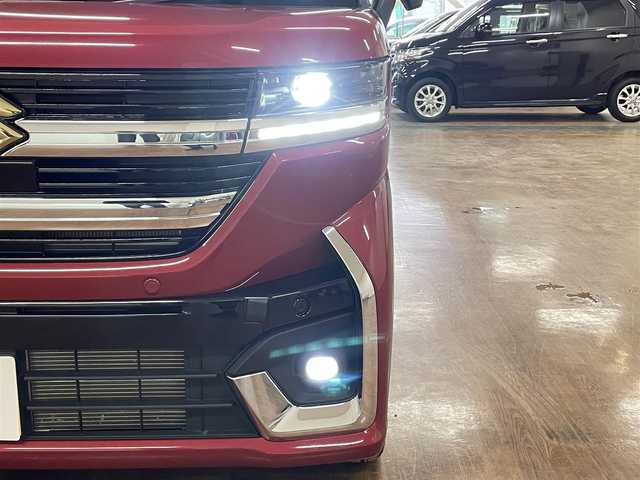 スズキ スペーシア カスタム HYBRID XS ターボ 道央・札幌 2024(令6)年 0.7万km フェニックスレッドパール/ブルーイッシュブラックパール ワンオーナー/ターボ車/社外SDナビ（8インチ）/フルセグ/CD/ DVD/BT/MS/バックカメラ/衝突軽減ブレーキ/レーンキープアシスト/横滑り防止/アイドリングストップ/両側パワースライドドア/レーダークルーズコントロール/パドルシフト/ハーフレザーシート/ステアリングヒーター/シートヒーター（D/N）/ミラーヒーター/ヘッドアップディスプレイ/プッシュスタート/スマートキー×2/純正エンジンスターター/革巻きステアリング/電動パーキングブレーキ/ドライブレコーダー（前後タイプ）/オートライト/LEDヘッドライト/フォグランプ/クリアランスソナー/社外AW付スタッドレスセット積込み/　165/55/15 2023年製8mm/保証書/取扱説明書/ナビ取扱説明書