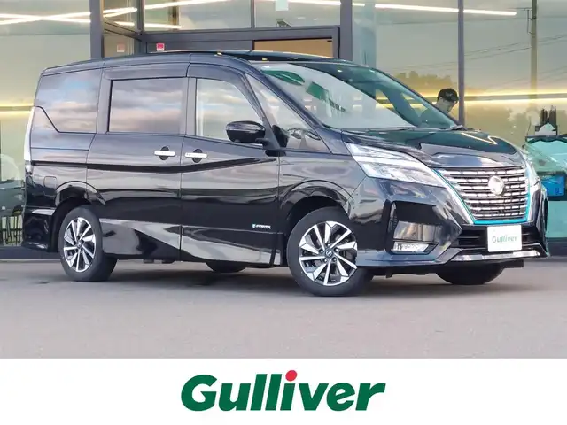 日産 セレナ e－パワー ハイウェイスター V 東京都 2021(令3)年 4.8万km ダイヤモンドブラック エマージェンシーブレーキ/踏み間違い衝突防止アシスト/車線逸脱防止支援/ブラインドスポットアシスト/コーナーセンサー/プロパイロット/アラウンドビューモニター/インテリジェントルームミラー/プッシュスタート/純正ナビ/フルセグTV/フリップダウンモニター/ETC/ドライブレコーダー/両側パワースライドドア/シートヒーター/ステアリングヒーター/パーソナルテーブル/後席ロールサンシェード/LEDヘッドライト/オートライト/ドアバイザー/16インチ純正アルミホイール/スマートキー