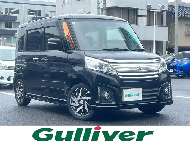 スズキ スペーシア カスタム XS 島根県 2017(平29)年 7.4万km ブルーイッシュブラックパール3 社外メモリナビ　/フルセグTV　/DVD再生/Bluetooth/両側パワースライド　/運転席シートヒーター　/オートライト　/純正HIDライト　/アイドリングストップ　/プッシュスタート　/スマートキー　/スペアキー　/純正フロアマット/純正15インチアルミホイール