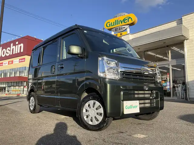スズキ エブリイ JOIN 滋賀県 2024(令6)年 0.9万km クールカーキPM ワンオーナー/車検8年9月まで/スズキセーフティサポート/リアパーキングセンサー/純正ディスオーディオ/Bluetooth、USB/バックカメラ/ETC/運転席シートヒーター/LEDヘッドライト/両側スライドドア/プッシュスタート/スペアキー有り/取扱説明書/保証書