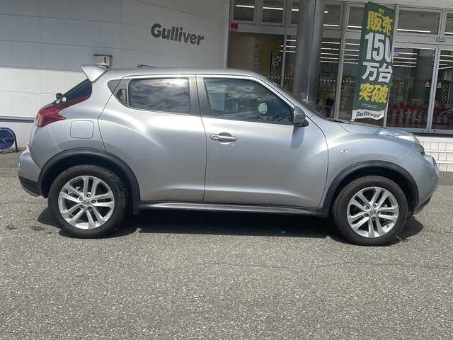 日産 ジューク 15RX 福井県 2010(平22)年 2.7万km ダイヤモンドシルバー スマートキー/プッシュスタート/HIDヘッドライト/フォグランプ/オートライト/ETC/電動格納ミラー/ステアリングスイッチ/コーナーセンサー/純正フロアマット