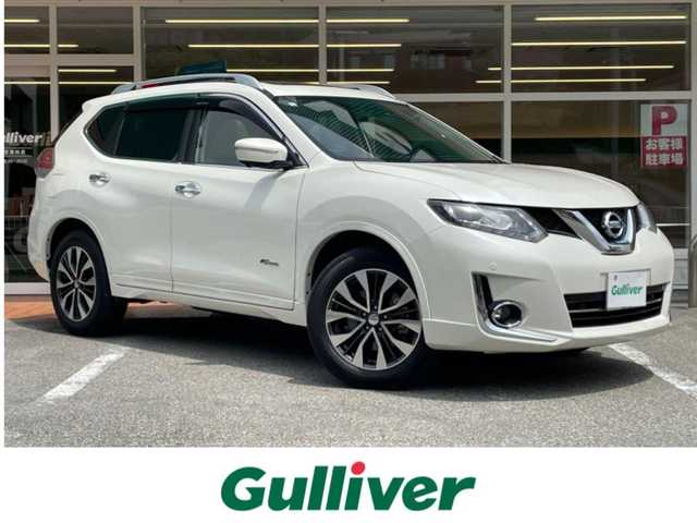 日産 エクストレイル ハイブリッド モード・プレミア 岐阜県 2017(平29)年 5万km ブリリアントホワイトパール 純正ナビ（地図SDカード無し）/クルーズコントロール/アラウンドビューモニター/サンルーフ/シルバールーフレール/白黒コンビレザーシート/前席シートヒーター/ビルトインETC/純正ドライブレコーダー/純正LEDヘッドライト/オートライト/フォグライト/パワーバックドア/フロント＆リアソナー/進入禁止標識検知
