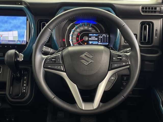 スズキ ハスラー HYBRID X ターボ 鹿児島県 2020(令2)年 2.9万km デニムブルー ガンメタリック 2トーン スズキセーフティサポート/メーカーOPナビ/(BT/CD/DVD/AM/FM/フルセグTV)/Applecarplay/Androidauto/全方位カメラ/革巻きステアリング/ステアリングスイッチ/前席シートヒーター/レーダークルーズコントロール/レーンキープアシスト/アイドリングストップ/バックカメラ/ビルトインETC2.0/パドルシフト/オートマチックハイビーム/後方コーナーセンサー/スペアキー/取扱説明書