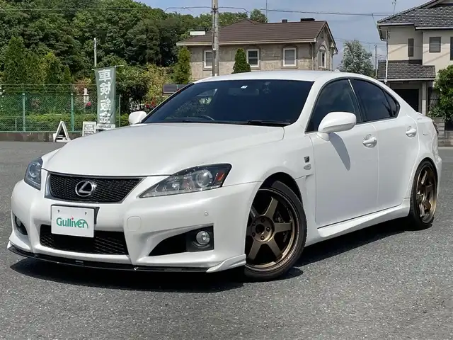 レクサス ＩＳ Ｆ 千葉県 2011(平23)年 6.8万km ホワイトパールクリスタルシャイン レイズTE37 19インチAW/HKS車高調/LXモードカーボンフロントスポイラー/社外テールライト/LEMSマフラーカッター/ブラックレザーシート/HDDナビ/フルセグTV/バックカメラ