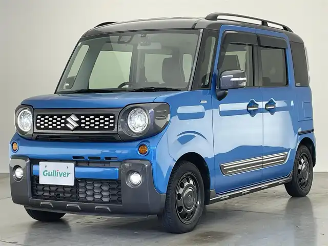 スズキ スペーシア ギア HYBRID XZ 愛知県 2019(平31)年 4.4万km ブリスクブルーメタリック/ガンメタリック2トーンルーフ 純正ディスプレイ　バックカメラ　禁煙車　Ｂｌｕｅｔｏｏｔｈ　デュアルセンサーブレーキ　衝突軽減　車線逸脱　シートヒーター　前後ドラレコ　両側パワスラ　ルーフレール　サーキュレーター　ＬＥＤオートライト　リヤパーキングセンサー