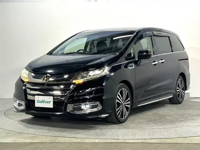 ホンダ オデッセイ アブソルート EX 大阪府 2014(平26)年 3.9万km クリスタルブラックパール 純正ナビ(フルセグ/DVD再生/Bluetooth) 360カメラ 後席モニター ETC 両側パワースライドドア ハーフレザー パワーシート オットマン クルコン BSM ワンオーナー
