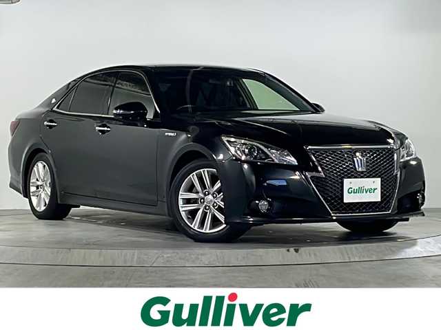 トヨタ クラウン ハイブリッド アスリートS 広島県 2013(平25)年 7.4万km プレシャスブラックパール 禁煙車/純正ナビ/・フルセグ/CD/DVD/Bluetooth/USB/バックカメラ/革巻きステアリング/ステアリングヒーター/オートライト/HIDヘッドライト/フォグランプ/前席パワーシート/前席シートヒーター/前後ドライブレコーダー（ZDR-016）/ETC/ドアバイザー/純正17インチアルミホイール/W+サイド+カーテンエアバック