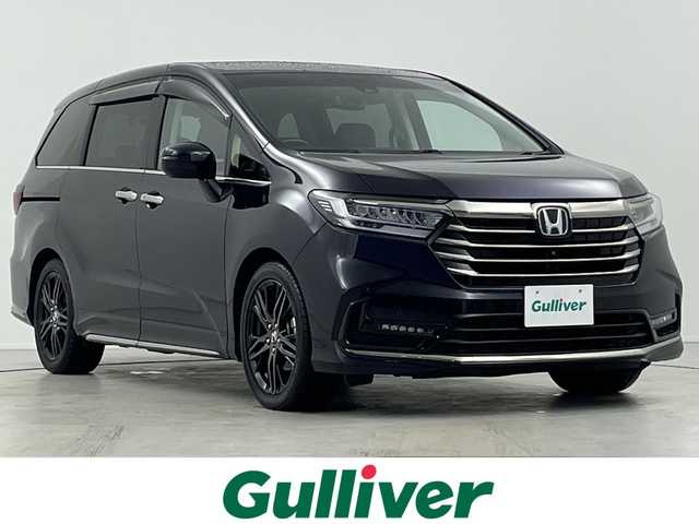 ホンダ オデッセイ ハイブリッド e:HEVアブソルート EX 岐阜県 2021(令3)年 4万km プレミアムヴィーナスブラックP 純正ナビ　/　(AM/FM/CD/DVD/Bluetooth/フルセグTV/AppleCarPlay)/純正フリップダウンモニター/全方位カメラ/衝突軽減ブレーキ/レーンキープアシスト/コーナーセンサー/ブラインドスポットモニター/レーダークルーズコントロール/レザーシート/パワーシート/シートヒーター/両側パワースライドドア/LEDヘッドライト/パワーバックドア/純正ドライブレコーダー前後/ビルトインETC2.0/スペアキー/純正アルミホイール/純正フロアマット/純正ドアバイザー