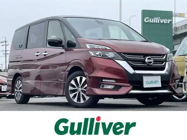 日産 セレナ ハイウェイスター Vセレクション 愛知県 2017(平29)年 7.3万km マルーンレッド 2トーン メーカーナビ　/ＤＴＶ　/ＢＴ　/ＣＤ／ＤＶＤ　/ＵＳＢ　/後席モニター　/全周囲アラウンドビューモニター　/両側パワースライドドア　/衝突軽減ブレーキ　/Ｆドラレコ　/純正フロアマット　/ＥＴＣ　/ステアリングスイッチ