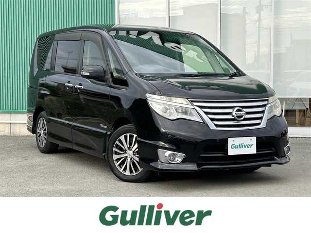 日産 セレナ ハイウェイS S HV Aセーフ 福岡県 2014(平26)年 9.8万km ダイヤモンドブラック 衝突軽減ブレーキ/クルーズコントロール/純正HDDナビ/Bluetoothオーディオ/USB接続/アラウンドビューモニター/フルセグTV/ビルトインETC/後席モニター/前方ドライブレコーダー/両側パワースライドドア/純正フロアマット/純正アルミホイール/LEDヘッドライト/レーンキープアシスト