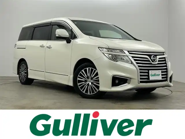 日産 エルグランド 250ハイウェイスターS 岡山県 2017(平29)年 4.7万km ブリリアントホワイトパール 10.1インチフリップダウンモニター/両側電動スライドドア/LEDヘッドライト/バックカメラ/ビルトインETC/オットマン/ハーフレザー/純正アルミホイール/Bluetooth/TV