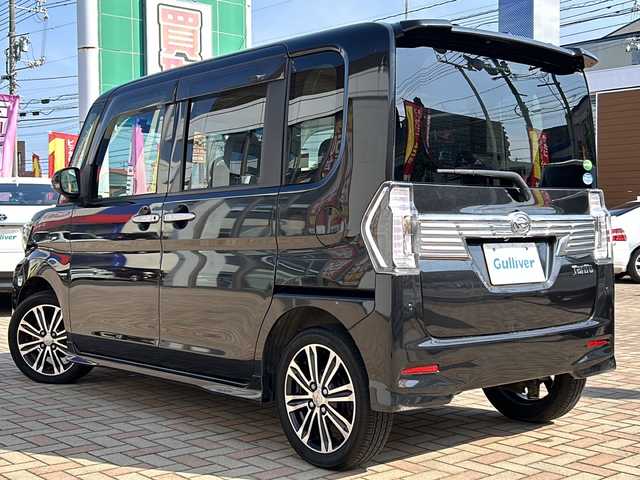 ダイハツ タント カスタム RS トップED SA Ⅲ 鳥取県 2018(平30)年 5.5万km ブラックマイカメタリック ワンオーナー/フルタイム4WD/スマートキーx２個/両側パワースライド/ハーフレザーシート/プリクラッシュセーフティ/レーンデパーチャーアラート/バックソナー/オートハイビーム/ドライブレコーダー/社外メモリナビゲーション/フルセグ・Bluetooth/バックカメラ/オートリトラクトミラー/オートエアコン/リアサンシェード/LEDヘッドライト/LEDフォグ/保証書・取説