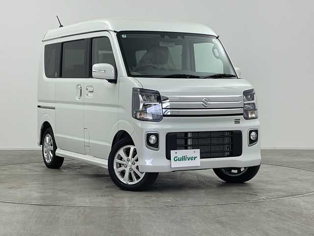 スズキ エブリィ ワゴン PZターボ スペシャル ハイルーフ 群馬県 2025(令7)年 0.1千km パールホワイト 届出済未使用車　１８Km/衝突被害軽減ブレーキ/レーンアシスト/純正７インチディスプレイオーディオ/Bluetooth/AppleCarPlay/AndroidAuto/バックカメラ/両側パワースライドドア/オートステップ/リアコーナーセンサー/運転席シートヒーター/アイドリングストップ/ステアリングリモコン/オートライト/オートハイビーム/LEDヘッドライト/ハロゲンフォグ/ヘッドライトレベライザー/電動格納ミラー/ウィンカーミラー/純正AW/革巻きステアリング/プッシュスタート/スマートキー