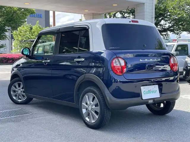 スズキ ラパン モード 静岡県 2021(令3)年 2.7万km ノクターンブルーパール/ホワイト 2トーンルーフ １オーナー/デュアルセンサーブレーキサポート　/社外ナビ　/地デジ　/全方位カメラ　/前席シートヒーター　/オートライト / 純正１４インチAW /デンカク  /ETC /スマートキー  /保証書　/取説