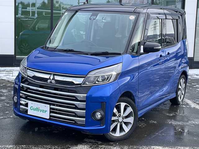 三菱 ｅＫスペース カスタムT e－アシスト 道東・釧路十勝 2018(平30)年 6.3万km 青Ⅱ ・4WD/・純正7インチナビ/（CD USB SD TV)/・両側パワースライドドア/・バックカメラ/・クルーズコントロール/・アイドリングストップ/・横滑り防止装置/・衝突被害軽減ブレーキ/・D席シートヒーター/・社外前方ドライブレコーダー/・社外フロアマット/・プッシュスタート/・HIDヘッドライト/・オートライト/・スマートキー/・純正エンジンスターター/・純正アルミホイール付夏タイヤ積込