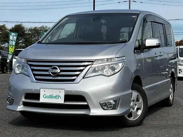 日産 セレナ ハイウェイスター Vセレ+SaftyⅡ 道央・札幌 2016(平28)年 13.3万km ブリリアントシルバー ４WD/純正メーカーOPナビ/AM/FM/DVD/BT/フルセグ/衝突被害軽減ブレーキ/横滑り防止装置/クルーズコントロール/レーンキープアシスト/クリアランスソナー/バックカメラ/サイドカメラ/フロントカメラ/全方位カメラ/アイドリングストップ/ECOMODE/両側パワースライドドア/前席シートヒーター/革巻きステアリング/ステアリングリモコン/プッシュスタート/スマートキー/LEDヘッドライト/オートライト/フォグランプ/電動格納ミラー/ウィンカーミラー/純正フロアマット/純正エンスタ/ドアバイザー