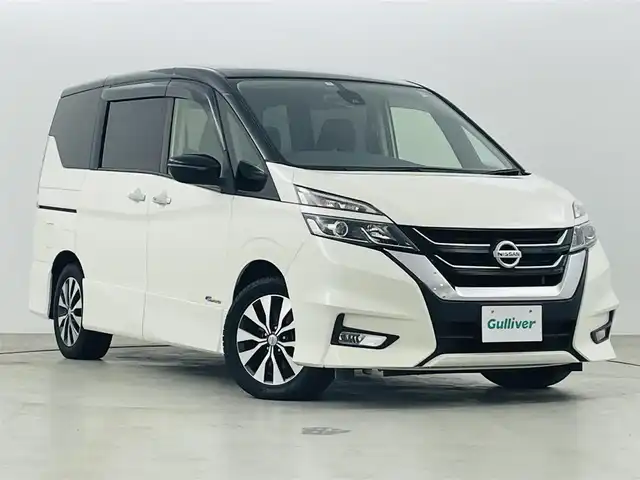 日産 セレナ ハイウェイスター G 福島県 2017(平29)年 5万km ブリリアントホワイトパール 2トーン エマージェンシーブレーキ/・レーンキープアシスト/純正大画面ナビ/・型番：MM516D-L/・フルセグTV/CD/DVD/Bluetooth/・バックカメラ/・ETC/純正フリップダウンモニター/両側パワースライドドア/アイドリングストップ/クルーズコントロール/革巻きステアリング/・ステアリングリモコン/プッシュスタート/・スマートキー/LEDヘッドライト/・オートライト/・フォグライト/電動格納ウィンカーミラー/純正フロアマット/ドアバイザー