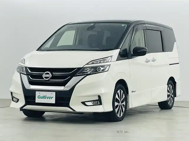 日産 セレナ ハイウェイスター G 福島県 2017(平29)年 5万km ブリリアントホワイトパール 2トーン エマージェンシーブレーキ/・レーンキープアシスト/純正大画面ナビ/・型番：MM516D-L/・フルセグTV/CD/DVD/Bluetooth/・バックカメラ/・ETC/純正フリップダウンモニター/両側パワースライドドア/アイドリングストップ/クルーズコントロール/革巻きステアリング/・ステアリングリモコン/プッシュスタート/・スマートキー/LEDヘッドライト/・オートライト/・フォグライト/電動格納ウィンカーミラー/純正フロアマット/ドアバイザー