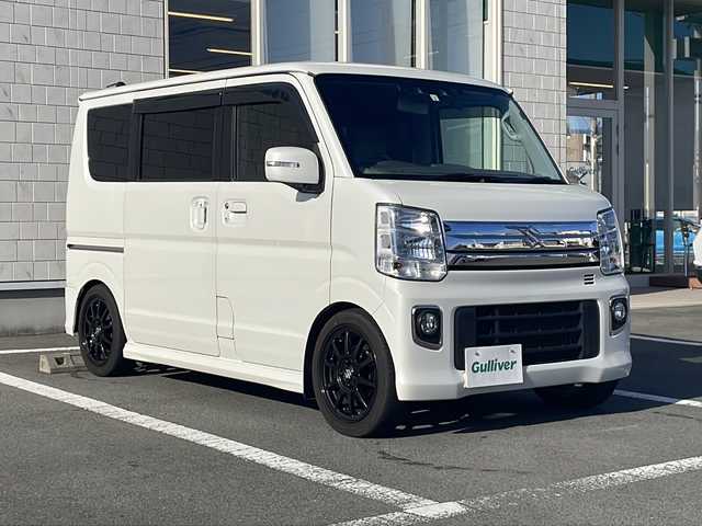 スズキ エブリィ ワゴン PZターボ スペシャル 静岡県 2021(令3)年 5.7万km パールホワイト 社外ナビ/地デジTV/社外CD/DVD/Bluetooth/バックカメラ/両側パワースライドドア/レーダーブレーキサポート/レーンキープアシスト/ローダウン/社外15インチAW/　【純正AW積み込み】/スマートキー/ドライブレコーダー