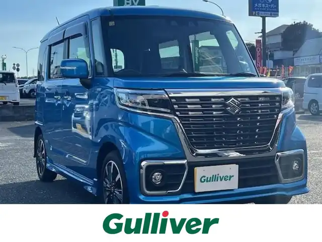スズキ スペーシア カスタム HYBRID XS 茨城県 2020(令2)年 4万km ブリスクブルーM 社外ＳＤナビ/（FM/AM/BT/フルセグTV/iPod)/デュアルカメラブレーキサポート/アダプティブクルーズコントロール /両側パワースライドドア/前後ドレイブレコーダー/電動格納ウィンカーミラー/D席シートヒーター/スペアキー1本/ハーフレザーシート/純正アルミホイール/純正フロアマット