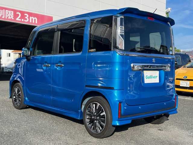 スズキ スペーシア カスタム HYBRID XS 茨城県 2020(令2)年 4万km ブリスクブルーM 社外ＳＤナビ/（FM/AM/BT/フルセグTV/iPod)/デュアルカメラブレーキサポート/アダプティブクルーズコントロール /両側パワースライドドア/前後ドレイブレコーダー/電動格納ウィンカーミラー/D席シートヒーター/スペアキー1本/ハーフレザーシート/純正アルミホイール/純正フロアマット