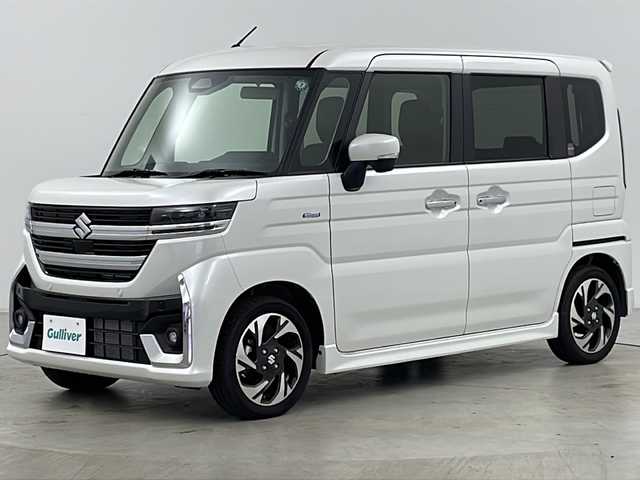 スズキ スペーシア カスタム HYBRID XS 道央・札幌 2024(令6)年 0.7万km ピュアホワイトP ・4WD/・純正ナビ&CD&DVD&SD&BT&TV/・両側パワースライドドア/・スズキセーフティサポート/・レーダークルーズコントロール/・コーナーセンサー/・ヘッドアップディスプレイ/・アイドリングストップ/・横滑り防止装置/・前席シートヒーター/・ステアリングヒーター/・LEDヘッドライト/・オートライト/・スマートキー