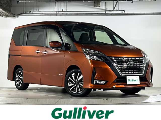 日産 セレナ ハイウェイスター V 広島県 2021(令3)年 5.4万km オレンジ 禁煙/カラーコード：EBL　サンライズオレンジ/セーフティパックA/エマージェンシーブレーキ/車線逸脱警報/ハイビームアシスト/道路標識認識/BSW/プロパイロット/インテリジェントルームミラー/純正１０型ナビ/・フルセグ/CD/DVD/Blu-ray/SD/REC/Bluetooth/アラウンドビューモニター/革巻ステアリング/ステアリングスイッチ/オートライト/スマートキー/プッシュスタート/電動パーキングブレーキ/オートホールド/LEDヘッドライト/フォグランプ/ドライブレコーダー（DJ4-D）/ETC/純正フロアマット/純正ドアバイザー/アイドリングストップ/オートデュアルエアコン、リヤヒーターダクト/純正１６インチアルミホイール