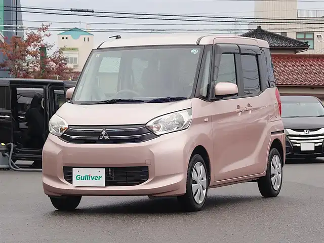 三菱 ｅＫスペース G 山形県 2014(平26)年 4.9万km サクラピンクメタリック メモリナビ/　　【CD DVD BT フルセグ USB】/バックカメラ/両側パワースライドドア/アイドリングストップ/インテリジェントルームミラー/電動格納ミラー/純正フロアマット/ドアバイザ―/スマートキー/スペアキー