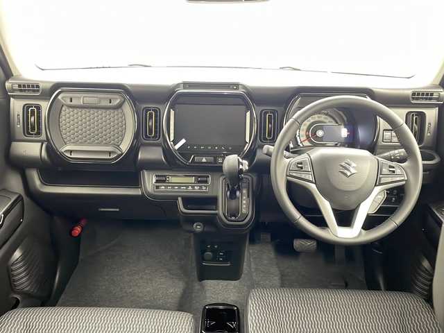 スズキ ハスラー HYBRID X 茨城県 2025(令7)年 0.1千km デニムブルー ガンメタリック 2トーン スズキセーフティサポート/・デュアルカメラブレーキサポート/・誤発進抑制機能/・車線逸脱抑制/・標識認識機能/・ハイビームアシスト/純正9インチメモリナビ/　CD DVD BT スマホ連携 フルセグ/全方位カメラ/レーダークルーズコントロール/LEDオートライト/シートヒーター/純正15インチアルミホイール/革巻きステアリング/ステアリングスイッチ/プッシュスタート/スマートキー