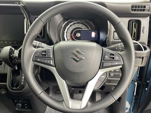 スズキ ハスラー HYBRID X 茨城県 2025(令7)年 0.1千km デニムブルー ガンメタリック 2トーン スズキセーフティサポート/・デュアルカメラブレーキサポート/・誤発進抑制機能/・車線逸脱抑制/・標識認識機能/・ハイビームアシスト/純正9インチメモリナビ/　CD DVD BT スマホ連携 フルセグ/全方位カメラ/レーダークルーズコントロール/LEDオートライト/シートヒーター/純正15インチアルミホイール/革巻きステアリング/ステアリングスイッチ/プッシュスタート/スマートキー