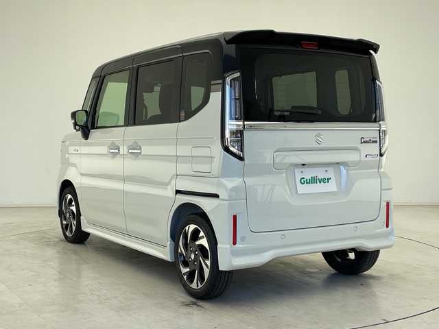 スズキ スペーシア カスタム HYBRID XS 千葉県 2025(令7)年 0.1千km ピュアホワイトパール/ブラック2トーン 届出済未使用車/スズキセーフティサポート/デュアルセンサーブレーキサポート/誤発進抑制機能/車線逸脱抑制機能/車線逸脱警報機能/ふらつき警報機能/先行車発進お知らせ機能/標識認識機能/ハイビームアシスト/アダプティブクルーズ/ヘッドアップディスプレイ/メーカーOP純正ナビ/　Bluetooth/Apple CarPlay/Android Auto/フルセグTV/全方位カメラ/両側パワースライドドア/純正15インチAW/ハーフレザーシート/前席シートヒーター/ステアリングヒーター/オートライト/LEDヘッドライト/フォグランプ/電子パーキング/オートブレーキホールド/リアサーキュレーター/シートバックテーブル/ロールサンシェイド/USB端子/プッシュスタート/スマートキー