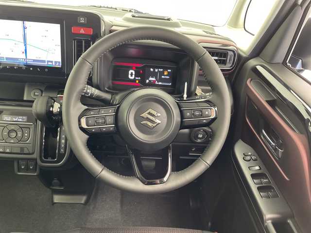 スズキ スペーシア カスタム HYBRID XS 千葉県 2025(令7)年 0.1千km ピュアホワイトパール/ブラック2トーン 届出済未使用車/スズキセーフティサポート/デュアルセンサーブレーキサポート/誤発進抑制機能/車線逸脱抑制機能/車線逸脱警報機能/ふらつき警報機能/先行車発進お知らせ機能/標識認識機能/ハイビームアシスト/アダプティブクルーズ/ヘッドアップディスプレイ/メーカーOP純正ナビ/　Bluetooth/Apple CarPlay/Android Auto/フルセグTV/全方位カメラ/両側パワースライドドア/純正15インチAW/ハーフレザーシート/前席シートヒーター/ステアリングヒーター/オートライト/LEDヘッドライト/フォグランプ/電子パーキング/オートブレーキホールド/リアサーキュレーター/シートバックテーブル/ロールサンシェイド/USB端子/プッシュスタート/スマートキー