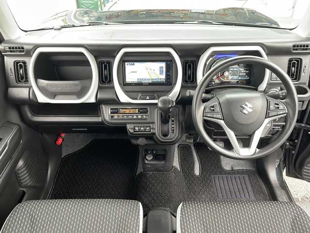 スズキ ハスラー HYBRID G 青森県 2023(令5)年 1.1万km ブルーイッシュブラックパール3 ・4WD/・社外ナビ/・ワンセグTV/・CD/AM/FM/BT/・衝突軽減装置/・横滑り抑制装置/・レーンキープアシスト/・追従型クルーズコントロール/・後方コーナーセンサー/・ダウンヒルアシストコントロール/・グリップコントロール/・前方ドライブレコーダー/・ETC/・D＋N席シートヒーター/・オートマチックハイビーム/・スマートキー/・プッシュスタート/・ドアバイザー/・フロアマット/・スペアキーあり/・保証書、取説