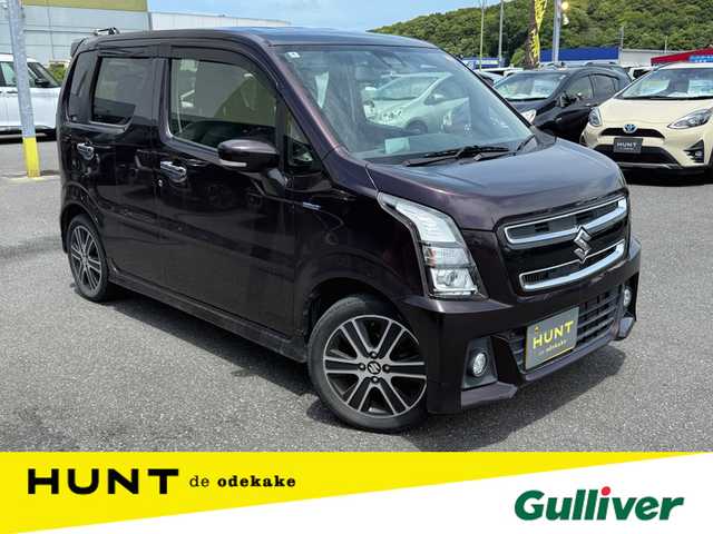 スズキ ワゴンＲ スティングレー HYBRID T 道央・札幌 2018(平30)年 9.3万km ムーンライトバイオレットPM 衝突軽減ブレーキ/４ＷＤ/ターボ/社外７インチナビ/フルセグＴＶ/バックカメラ/クルーズコントロール/シートヒーター/純正１５インチアルミホイール/ＬＥＤヘッドライト/ＨＵＤ