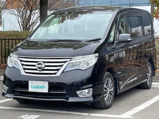 日産 セレナ HWS S HV Vセレ +SeftyⅡ 宮城県 2015(平27)年 9.7万km ダイヤモンドブラック 純正ナビ/ワンセグTV/全方位カメラ/クルーズコントロール/衝突軽減防止/レーンキープアシスト/両側電動スライドドア/ETC/LEDヘッドライト/オートライト/スマートキー/スペアキー/プッシュスタート/前後コーナーセンサー/社外フロアマット/社外AW