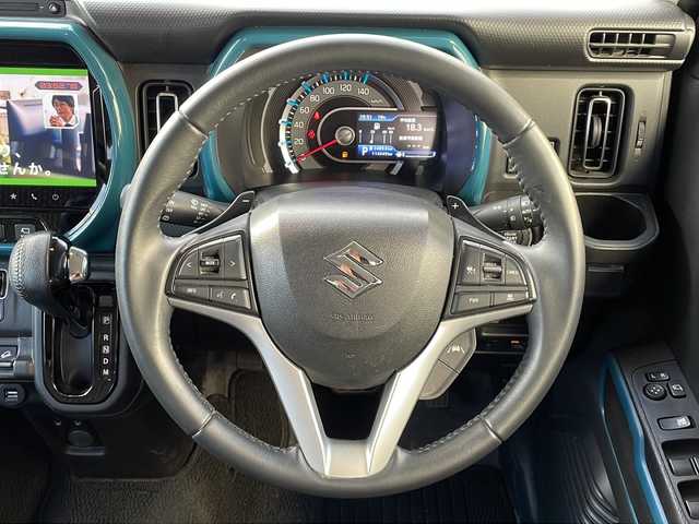 スズキ ハスラー HYBRID X ターボ 青森県 2020(令2)年 11.5万km デニムブルー ガンメタリック 2トーン ・4WD/・純正メーカーナビ/・フルセグTV/BT/AM/FM/CD/DVD/・衝突軽減装置/・横滑り抑制装置/・レーンキープアシスト/・レーダークルーズコントロール/・アラウンドビューモニター/・コーナーセンサー/・D＋N席シートヒーター/・社外ETC/・オートライト/・ダウンヒルアシスト/・純正フロアマット/・LEDヘッドライト/・スペアキー/・ドアバイザー/・純正15AW