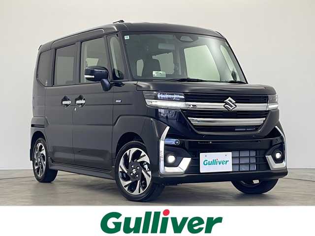 スズキ スペーシア カスタム HYBRID XS ターボ 秋田県 2024(令6)年 0.1千km ブルーイッシュブラックパール3 4WD/純正KENWOODメモリナビ　/フルセグTV/CD/DVD/Bluetooth/AM/FM/両側パワースライドドア　/衝突被害軽減システム　/アダプティブレーダークルーズコントロール　/パドルシフト　/レーンキープアシスト　/ヘッドアップディスプレイ/前席シートヒーター　/ステアリングヒーター　/ETC2.0/LEDヘッドライト/フォグランプ/前後クリアランスソナー/後席サーキュレーター/オートマチックハイビーム/アイドリングストップ/スペアキー/ハーフレザーシート/後席サンシェード/純正アルミホイール