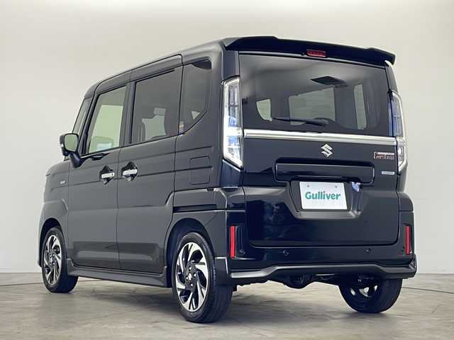 スズキ スペーシア カスタム HYBRID XS ターボ 秋田県 2024(令6)年 0.1千km ブルーイッシュブラックパール3 4WD/純正KENWOODメモリナビ　/フルセグTV/CD/DVD/Bluetooth/AM/FM/両側パワースライドドア　/衝突被害軽減システム　/アダプティブレーダークルーズコントロール　/パドルシフト　/レーンキープアシスト　/ヘッドアップディスプレイ/前席シートヒーター　/ステアリングヒーター　/ETC2.0/LEDヘッドライト/フォグランプ/前後クリアランスソナー/後席サーキュレーター/オートマチックハイビーム/アイドリングストップ/スペアキー/ハーフレザーシート/後席サンシェード/純正アルミホイール