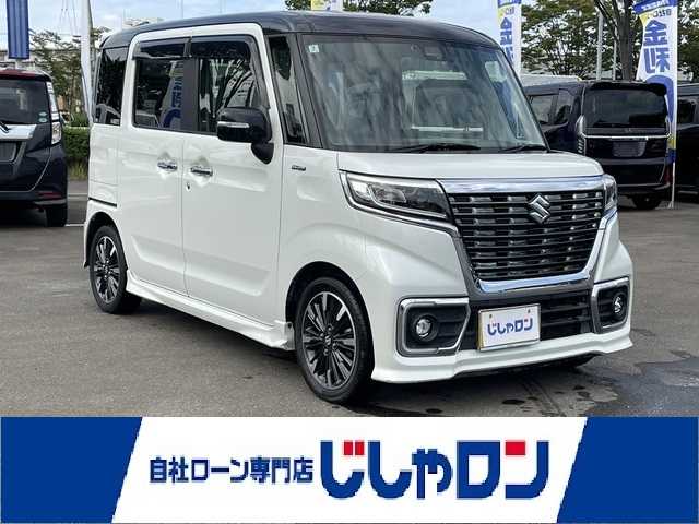 スズキ スペーシア カスタム HYBRID XS ターボ 宮城県 2018(平30)年 13.9万km ピュアホワイトパール/ブラック2トーン (株)IDOMが運営する【じしゃロン仙台店】の自社ローン専用車両になりますこちらは現金またはオートローンご利用時の価格です。自社ローンご希望の方は別途その旨お申付け下さい/社外ナビ/Bluetooth/ETC/両側パワースライドドア/クルーズコントロール/バックカメラ/パドルシフト
