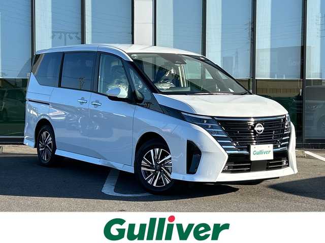 日産 セレナ e－パワー ハイウェイスター V 岐阜県 2025(令7)年 0.1千km ホワイト 登録時走行距離5km/全方位カメラ/両側パワースライドドア/フルセグＴＶ/純正ディスプレイオーディオ/バックカメラ/クルーズコントロール/プロパイロット/ハーフレザーシート/ワイヤレス充電/ＬＥＤヘッドライト/禁煙車/純正アルミホイール/コーナーセンサー/LEDヘッドライト/オートライト/オートマチックハイビーム/フロントフォグランプ/USB入力端子/プッシュスタート/スマートキー/スペアキー/アイドリングストップ