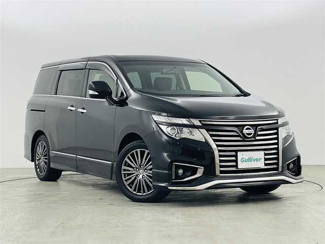 日産 エルグランド 250HWS アーバンクロム 福島県 2015(平27)年 7.9万km ファントムブラック 純正メモリナビゲーション　/【AM/FM/DVD/CD/Bluetooth/フルセグ】/型番:MM515D-L/・TVキャンセラー/バックカメラ　/ハーフレザーシート　/デジタルインナーミラー　/両側パワースライドドア　/クルーズコントロール　/ウッドコンビステアリング　/ステアリングスイッチ　/ＥＴＣ　/プッシュスタート　/・スマートキー/・スペアキー/純正フロアマット/LEDライト/・オートライト/・ドアバイザー